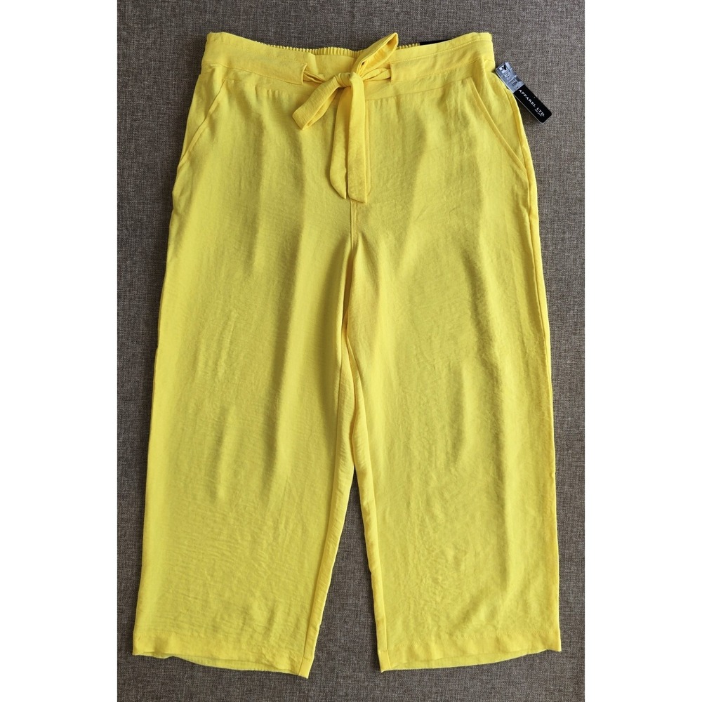 SOHO‎ Apparel Yellow Wide Leg Pants Women's L NWT Tie Waist Pull On Pockets